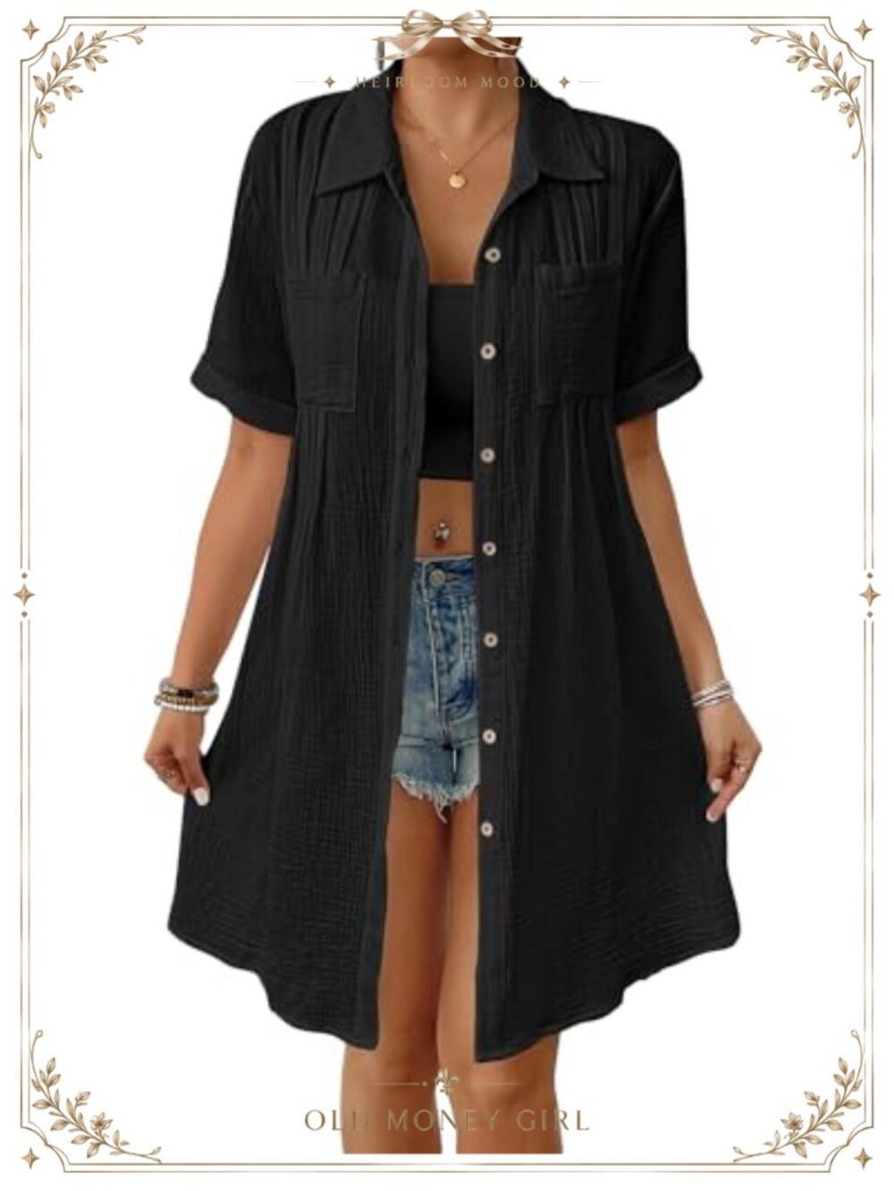Bsubseach Cotton Beach Cover Up Shirt Dress Button Down Short Sleeve